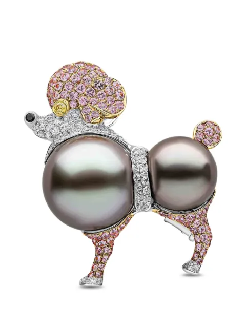 Yoko London Baroque Poodle tahitian pearl and diamond brooch