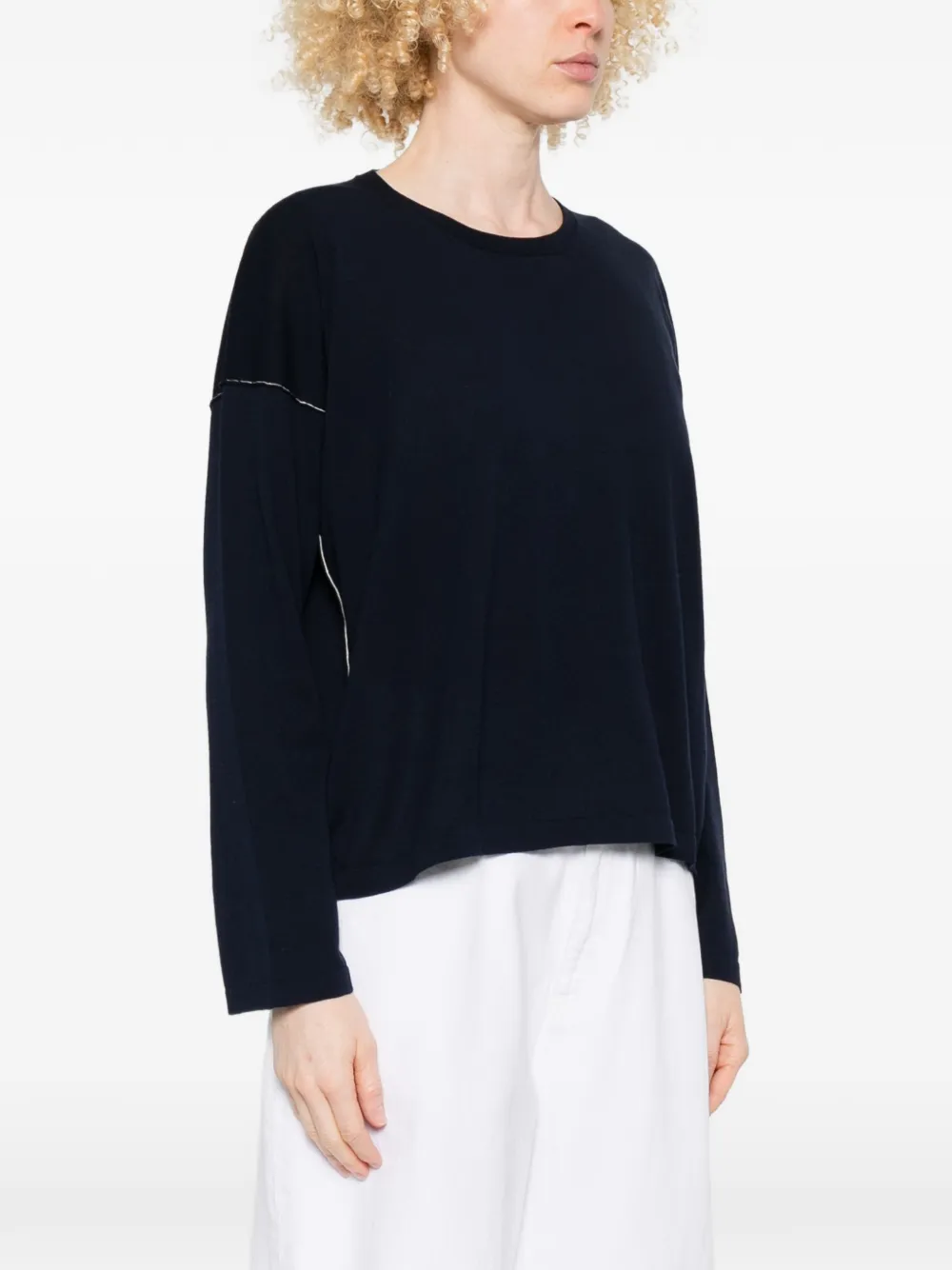 Roberto Collina Trui met contrasterende stiksels Blauw