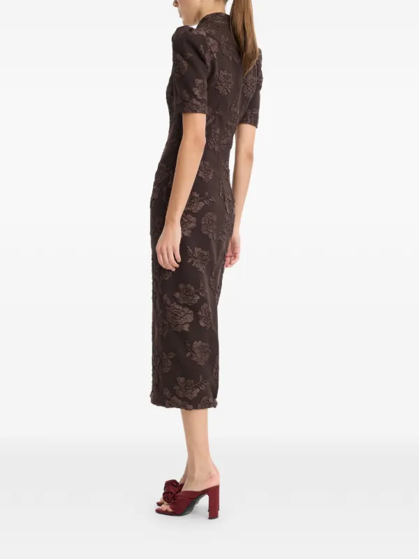 rotate floral jacquard midi dress Rotate - Midi dress in tone-on-tone floral pattern for Woman - Size 40 - Brown