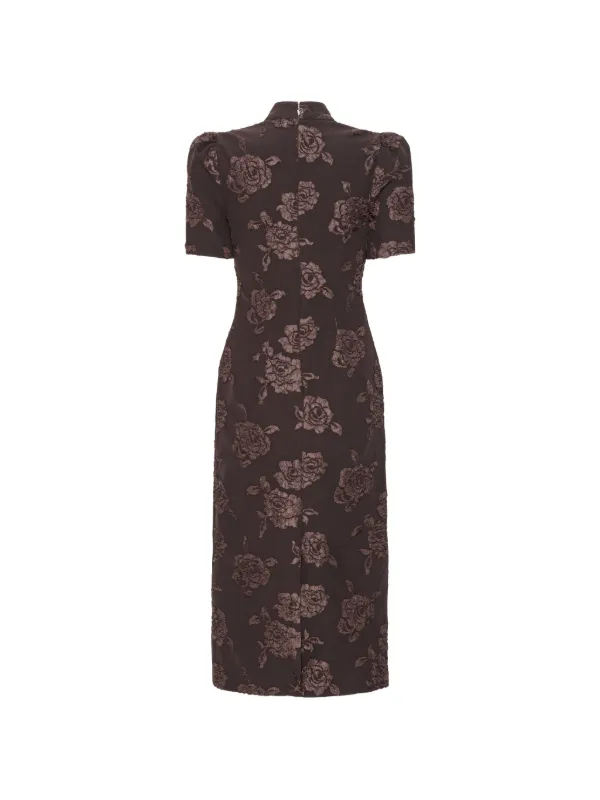 rotate floral jacquard midi dress Rotate - Midi dress in tone-on-tone floral pattern for Woman - Size 40 - Brown