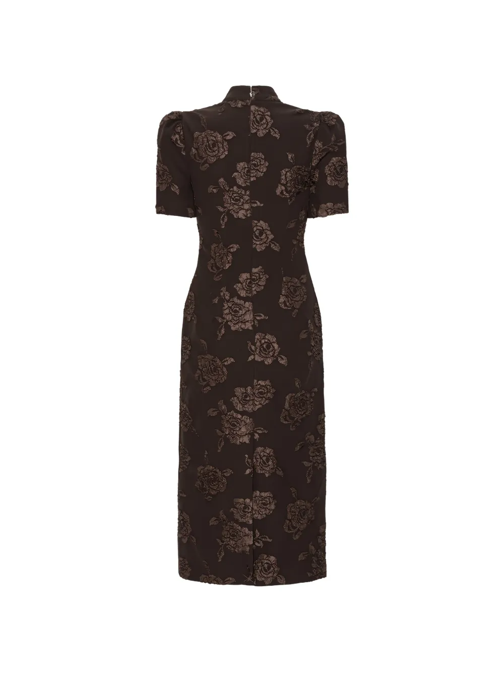 ROTATE BIRGER CHRISTENSEN Midi-jurk met bloem-jacquard en korte mouwen Bruin