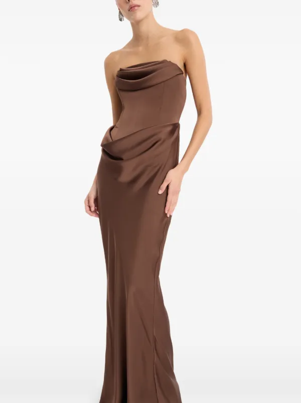 rotate brown dress BIRGER CHRISTENSEN Corsage Long Dark | Brown floral printed chiffon dress Topshop Nuria Dress from Rotate Color:Multi/Black