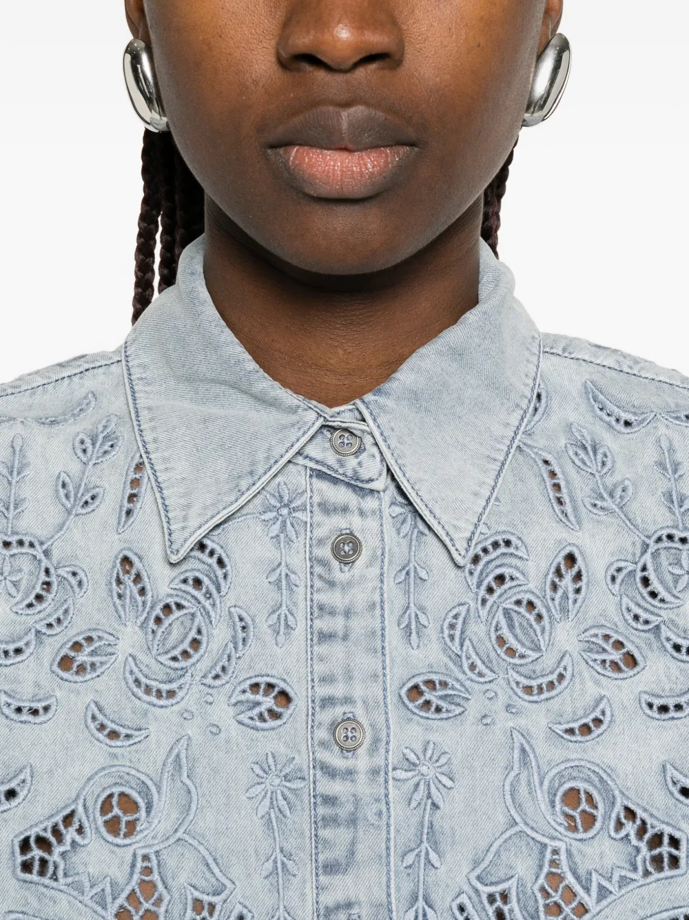 alice + olivia Blouse met bloemenkant en knoop Blauw