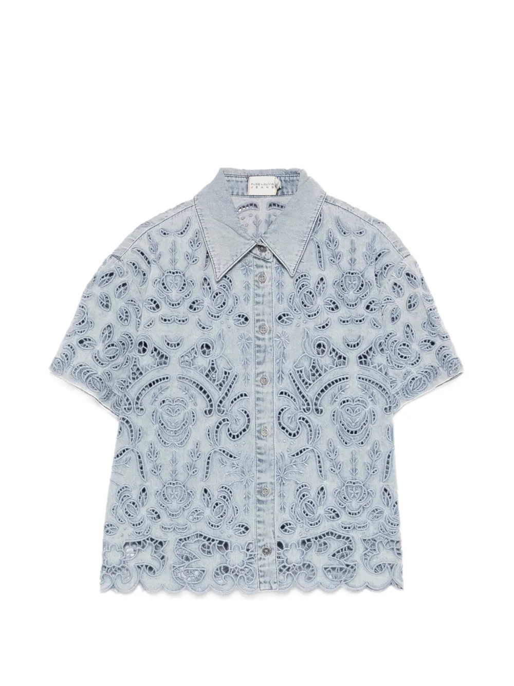 alice + olivia floral-lace button shirt - Blau