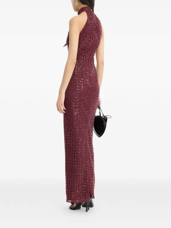 rotate beaded dress Beaded strapless maxi dress in brown - Rotate