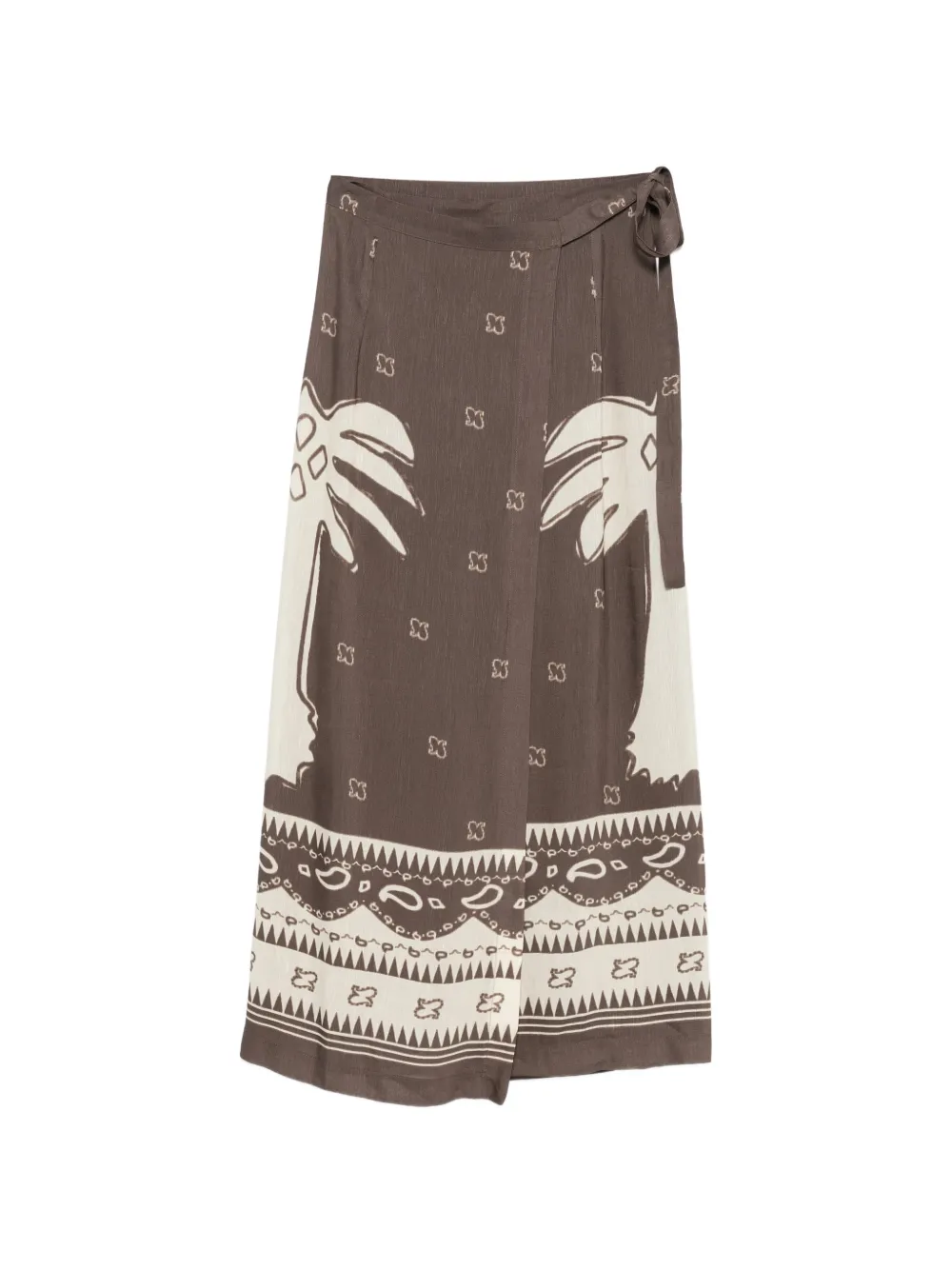 Ottod'Ame palm tree-print tie-fastening midi skirt - Marrone