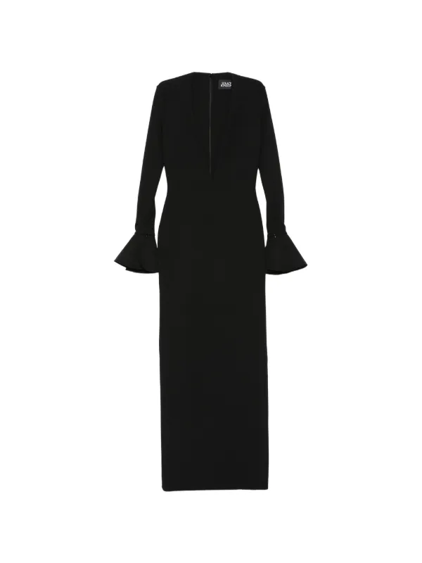 solace london black dress The Bysha Maxi in The dress features a pleated chiffon skirt and stretch polyester lining with a slim fit that runs true to size in UK sizing Solace London Funnel-neck Mini Dress