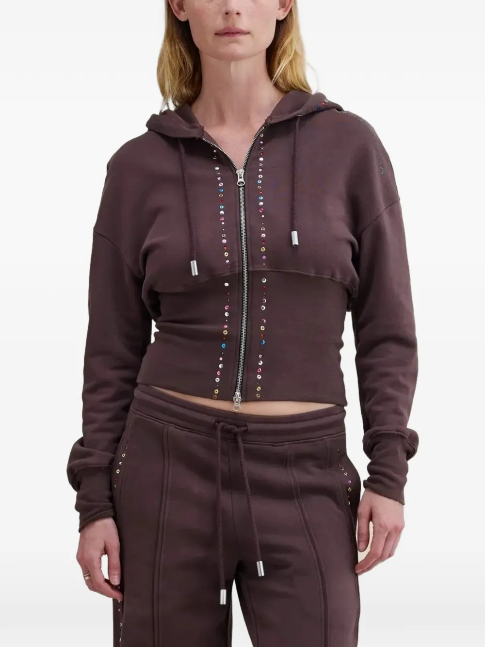 Eckhaus Latta stud-embellishment hoodie - Brown