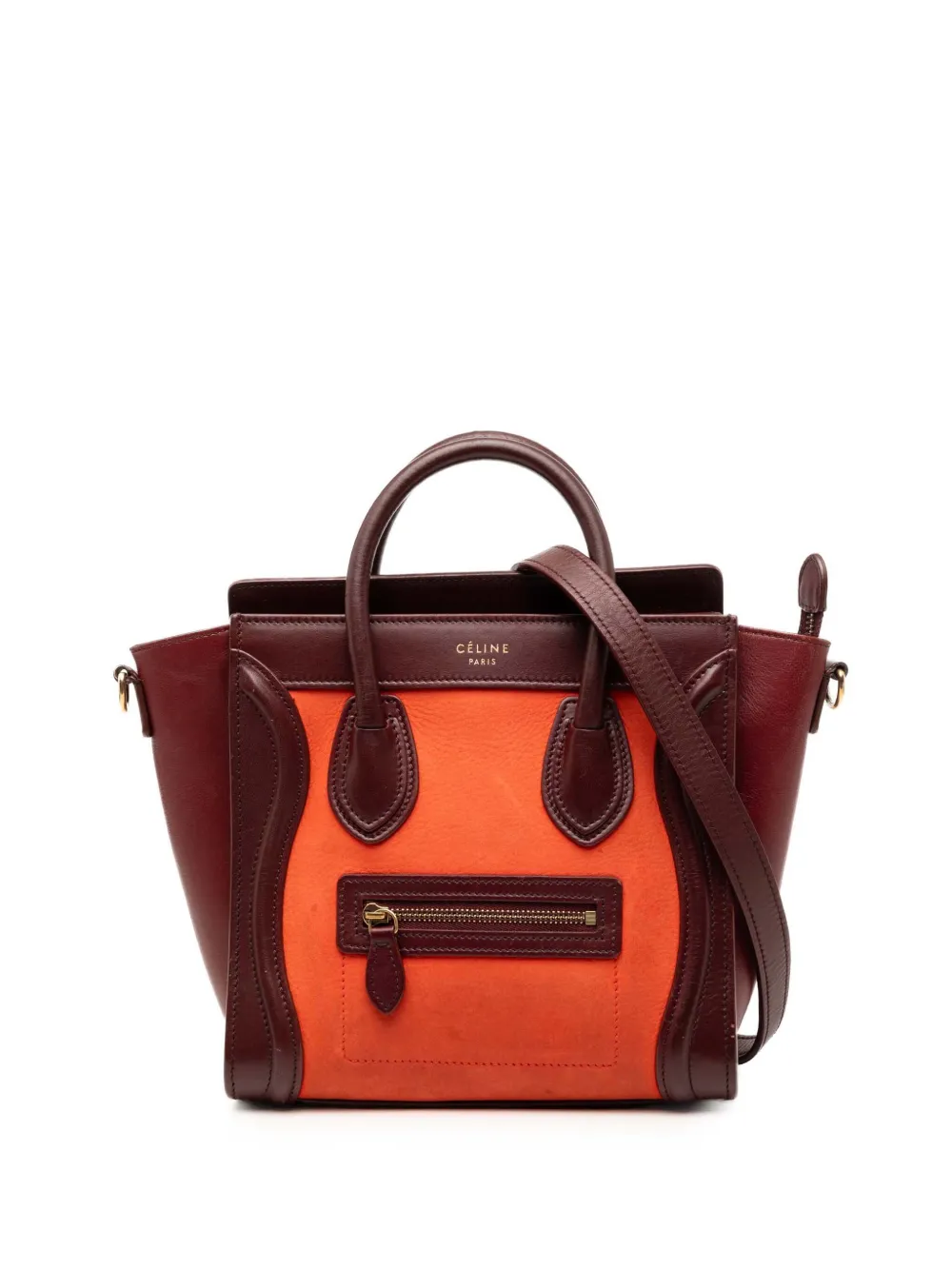 Celine Pre-Owned 2014 Nano Tricolor Nubuck and Calfskin Luggage Tote satchel - Arancione