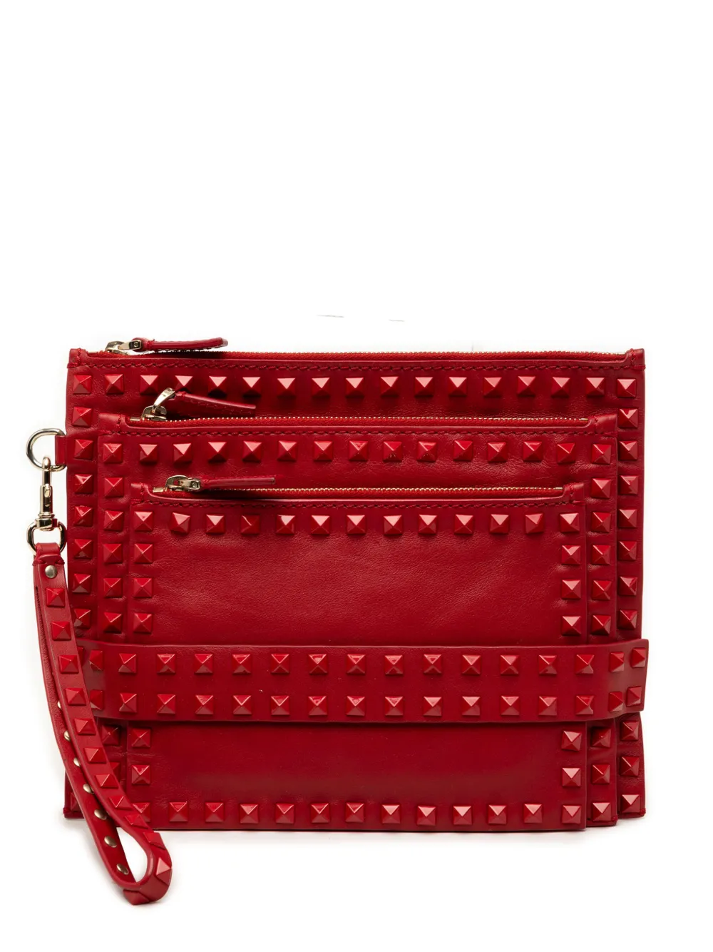 Valentino Garavani Pre-Owned 2013 Leather Rockstud Rouge Triple Zip clutch bag - Rosso