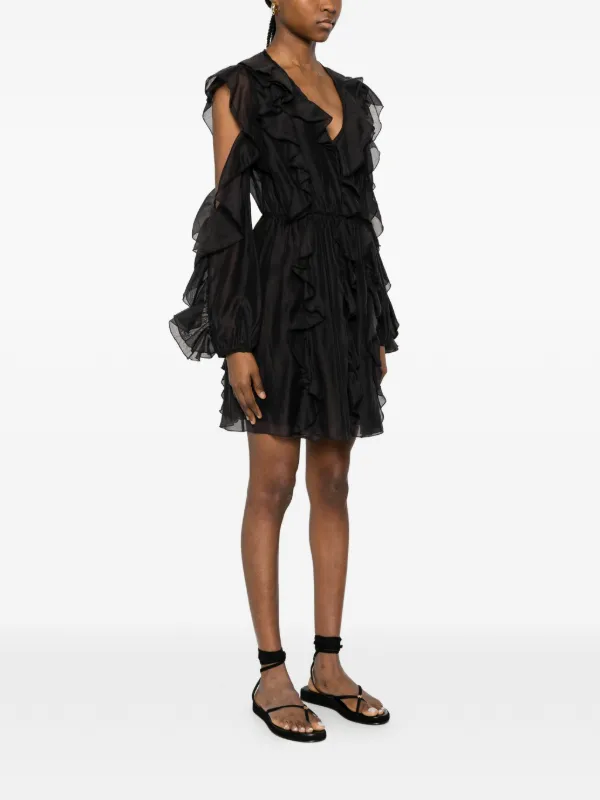 PHILIA LOFT Ruffled Mini Dress | Black | FARFETCH PHILIA LOFT Ruffled Mini Dress | Black | FARFETCH