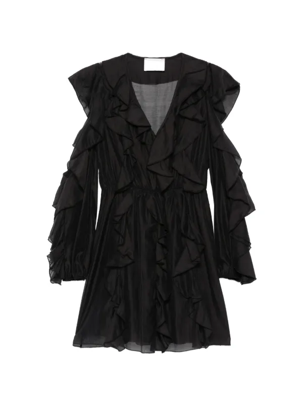 loft black ruffle dress Black Smocked Ruffle Long Sleeve Mini Dress