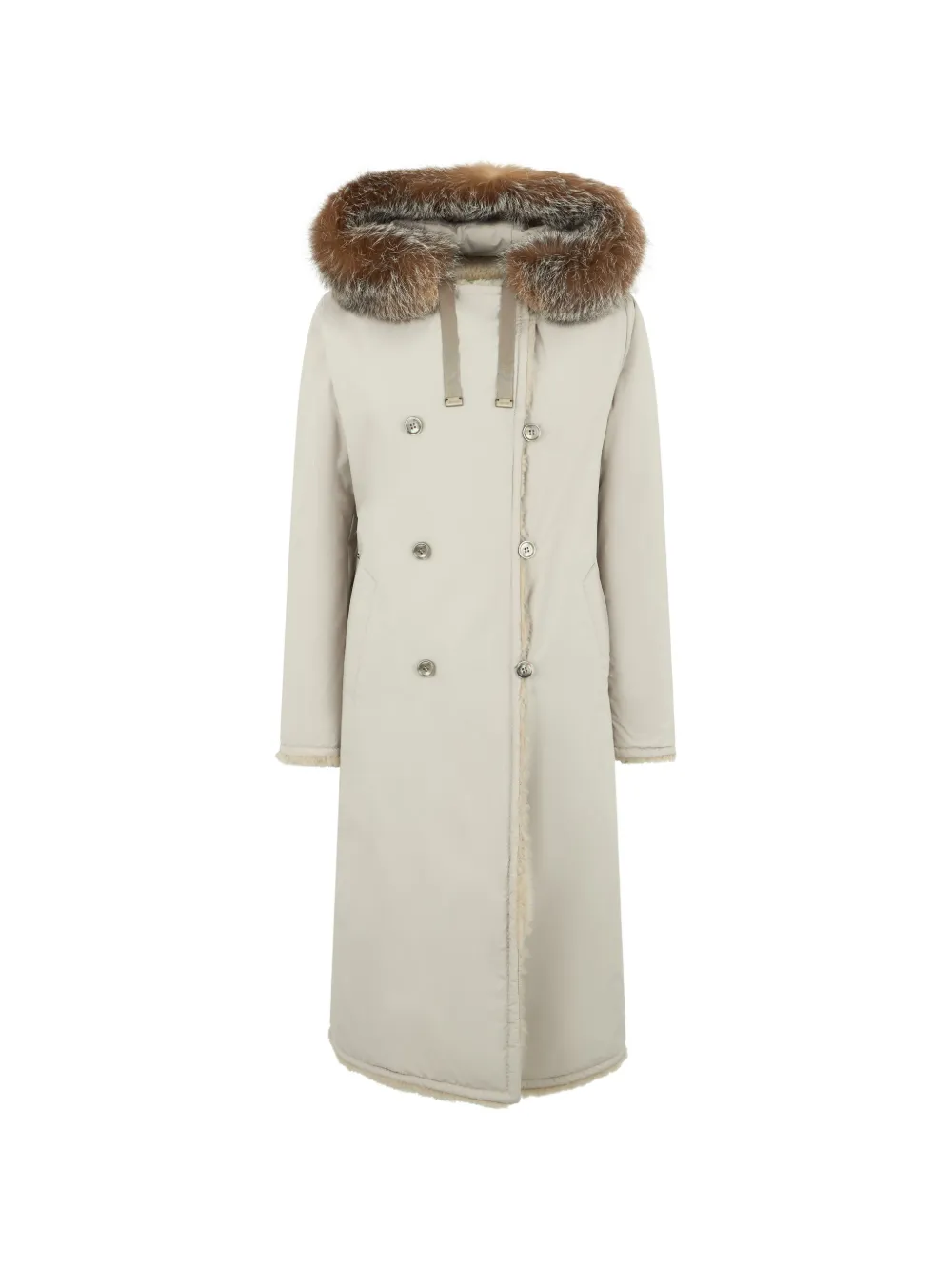 Moorer fur collar double-breasted coat – Neutrals