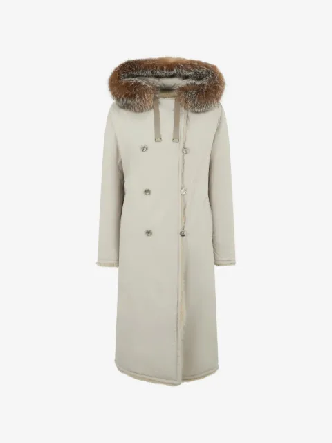 Moorer fur collar double-breasted coat