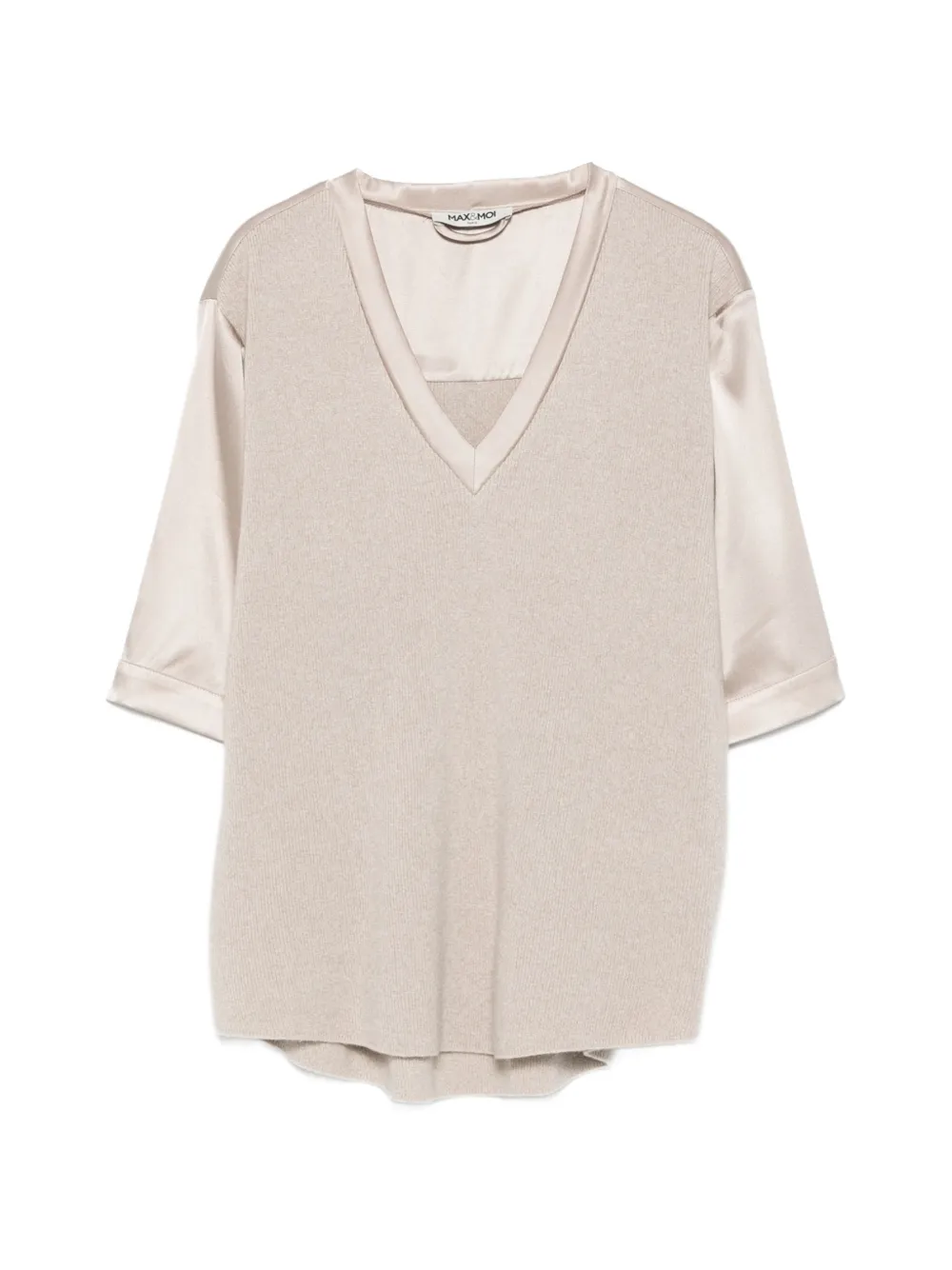 Max & Moi Silk-panelled Fine-knit T-shirt In Gray
