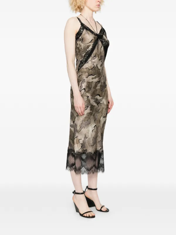 Pinko Midi Camouflage Lace-trim Dress - Green