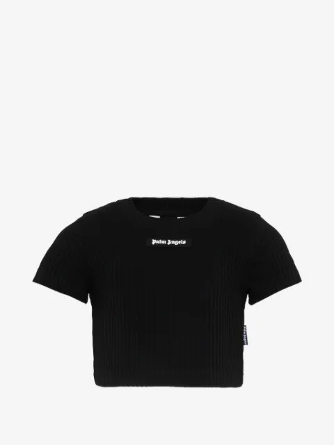 Palm Angels Kids ribbed short-sleeve crop top