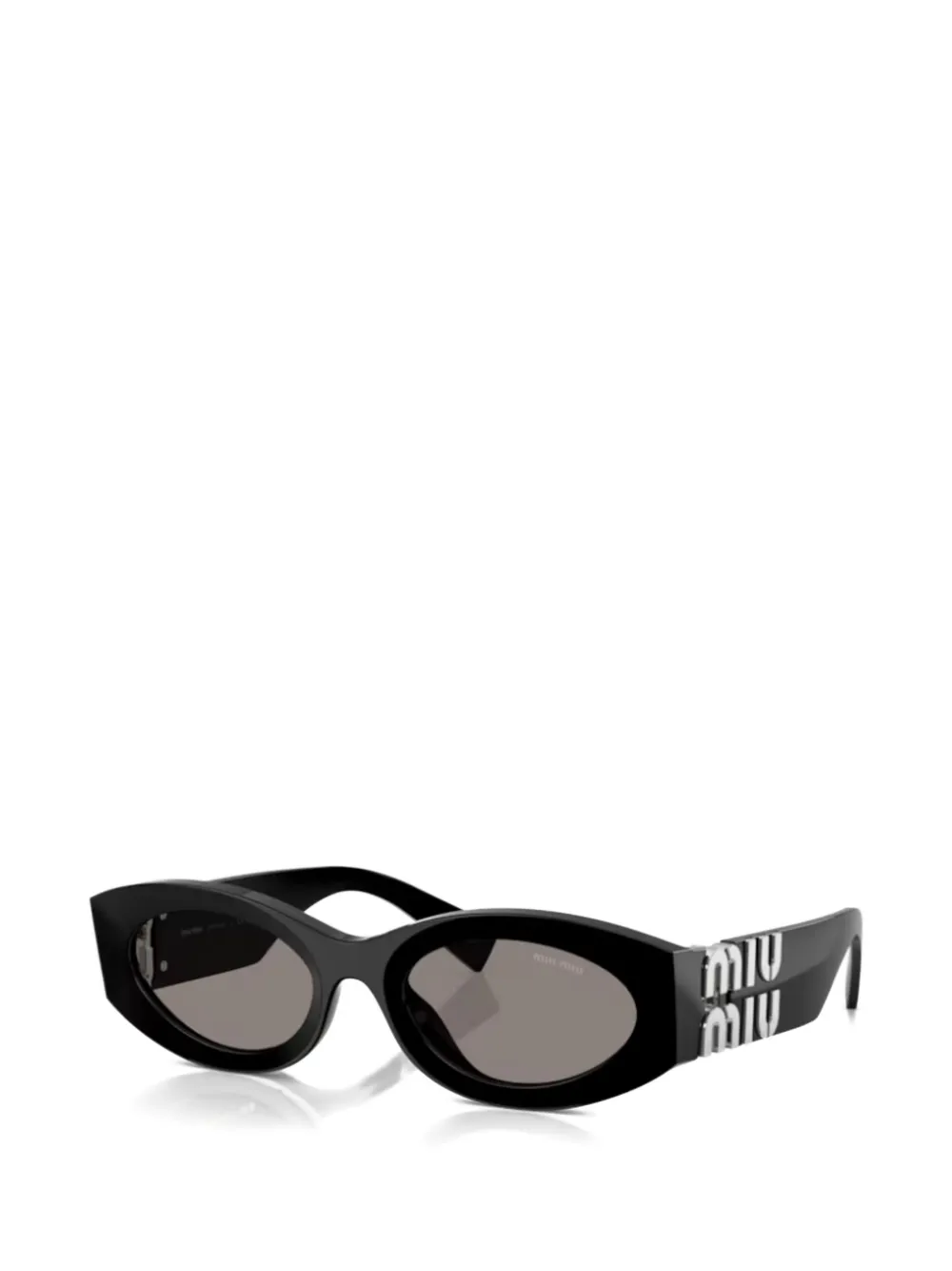  Miu Miu Eyewear Logo Oval-frame Sunglasses - Black 