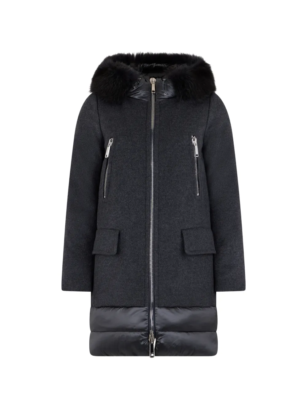 Moorer fur trim zip coat - Grigio