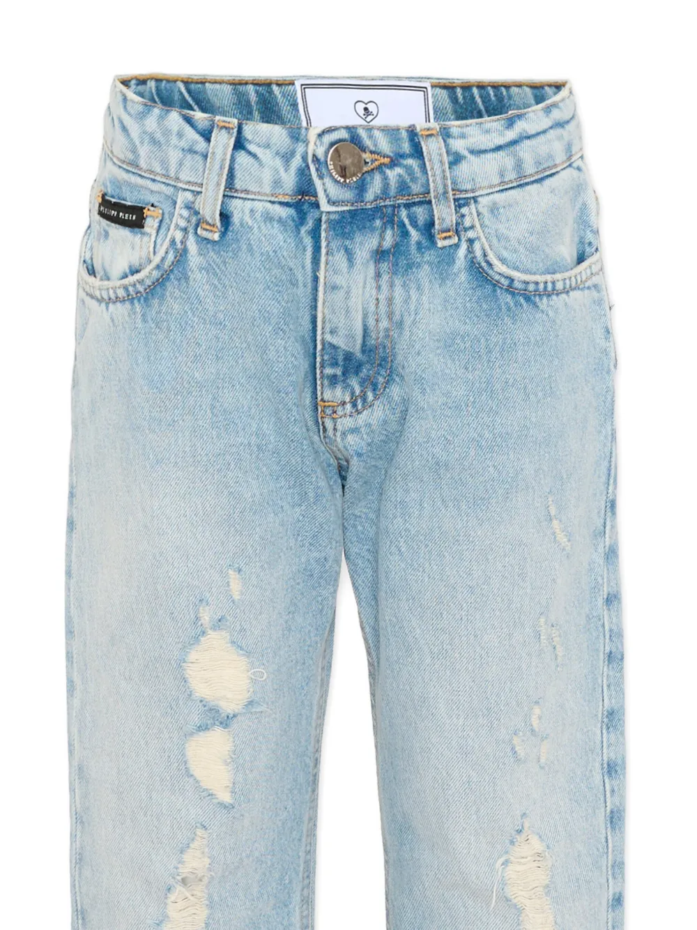 Philipp Plein Junior Jeans met gerafeld effect en logodetail Blauw