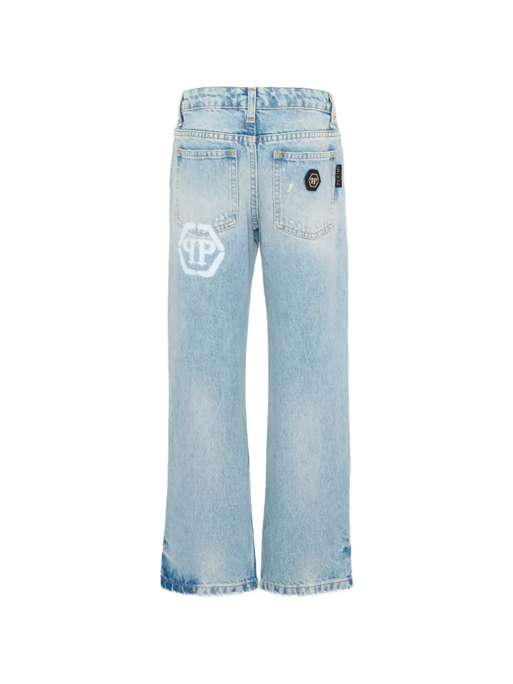 Philipp Plein Junior Jeans met gerafeld effect en logodetail Blauw