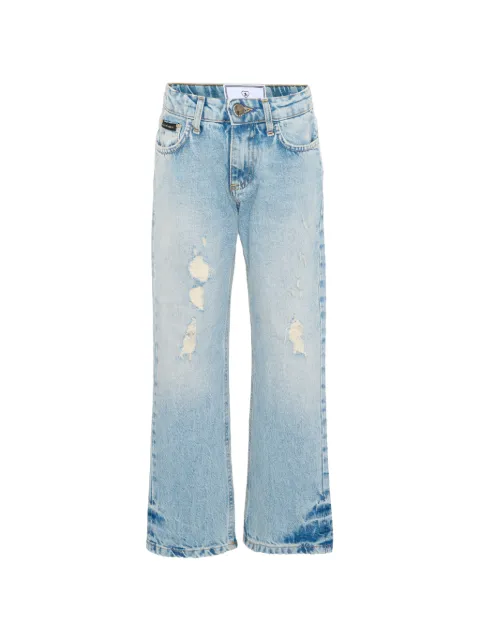 Philipp Plein Junior logo-detail distressed-effect jeans
