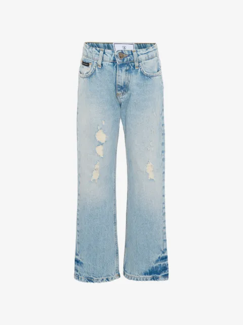 Philipp Plein Junior logo-detail distressed-effect jeans