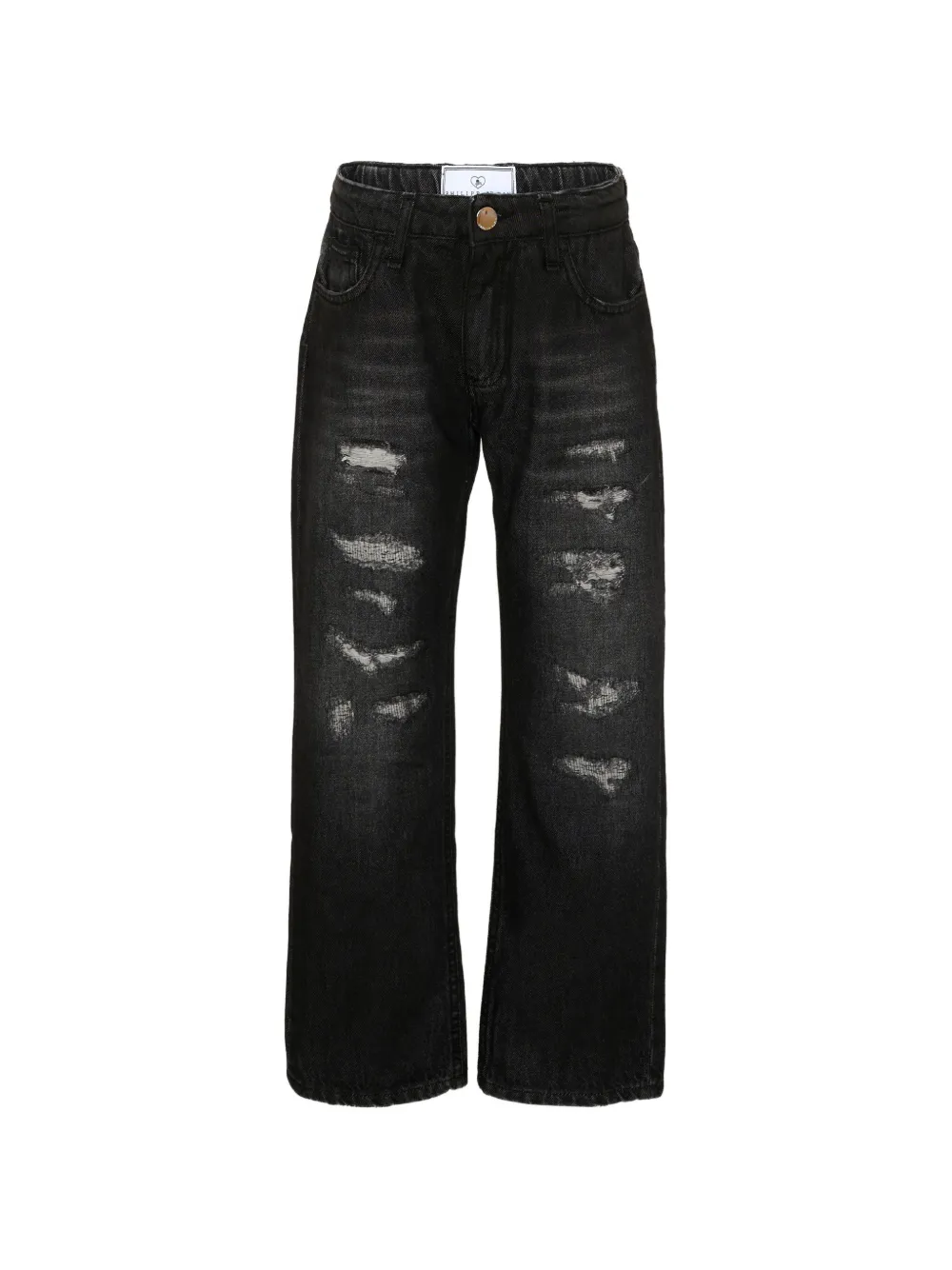 Philipp Plein Junior logo-detail distressed-effect jeans - Nero