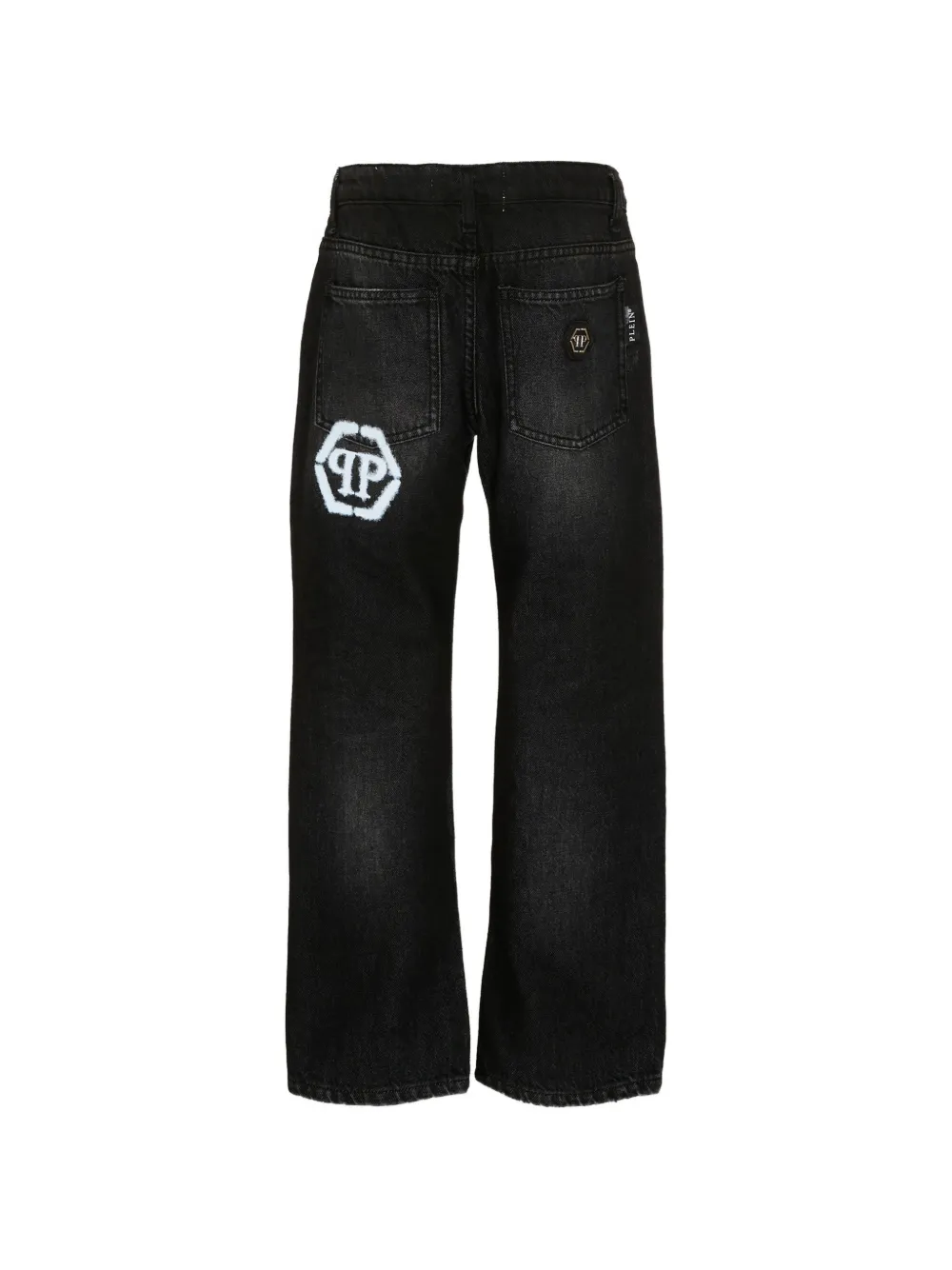 Philipp Plein Junior Jeans met gerafeld effect en logodetail Zwart
