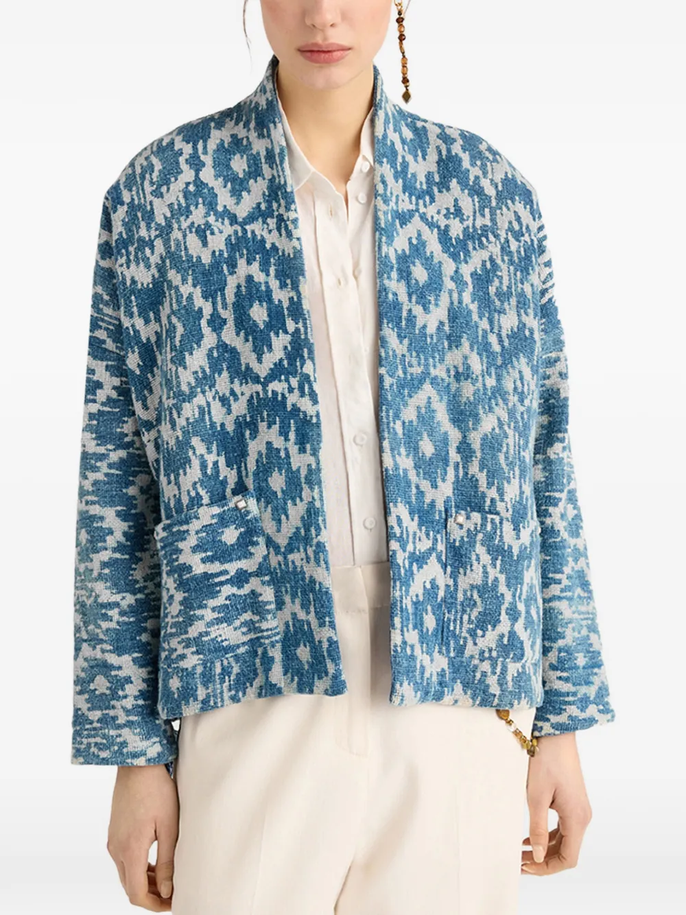  Momoni Ara Printed Tassel-detail Jacket - Blue 