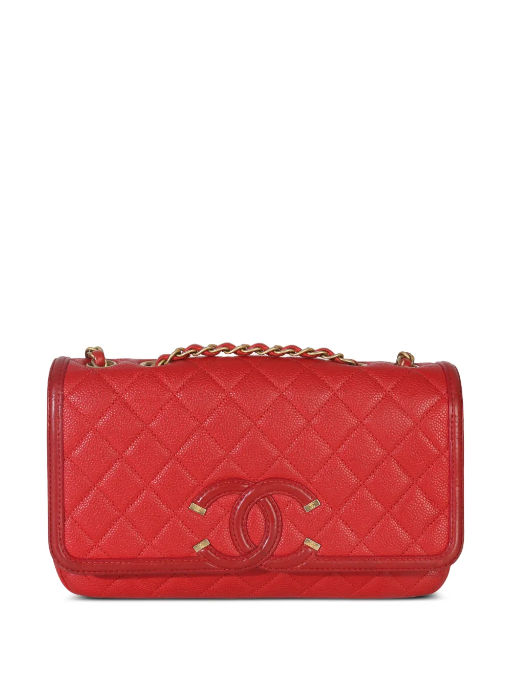 CHANEL Pre-Owned 2018-2019 small Filigree Flap quilted caviar shoulder bag - Rosso