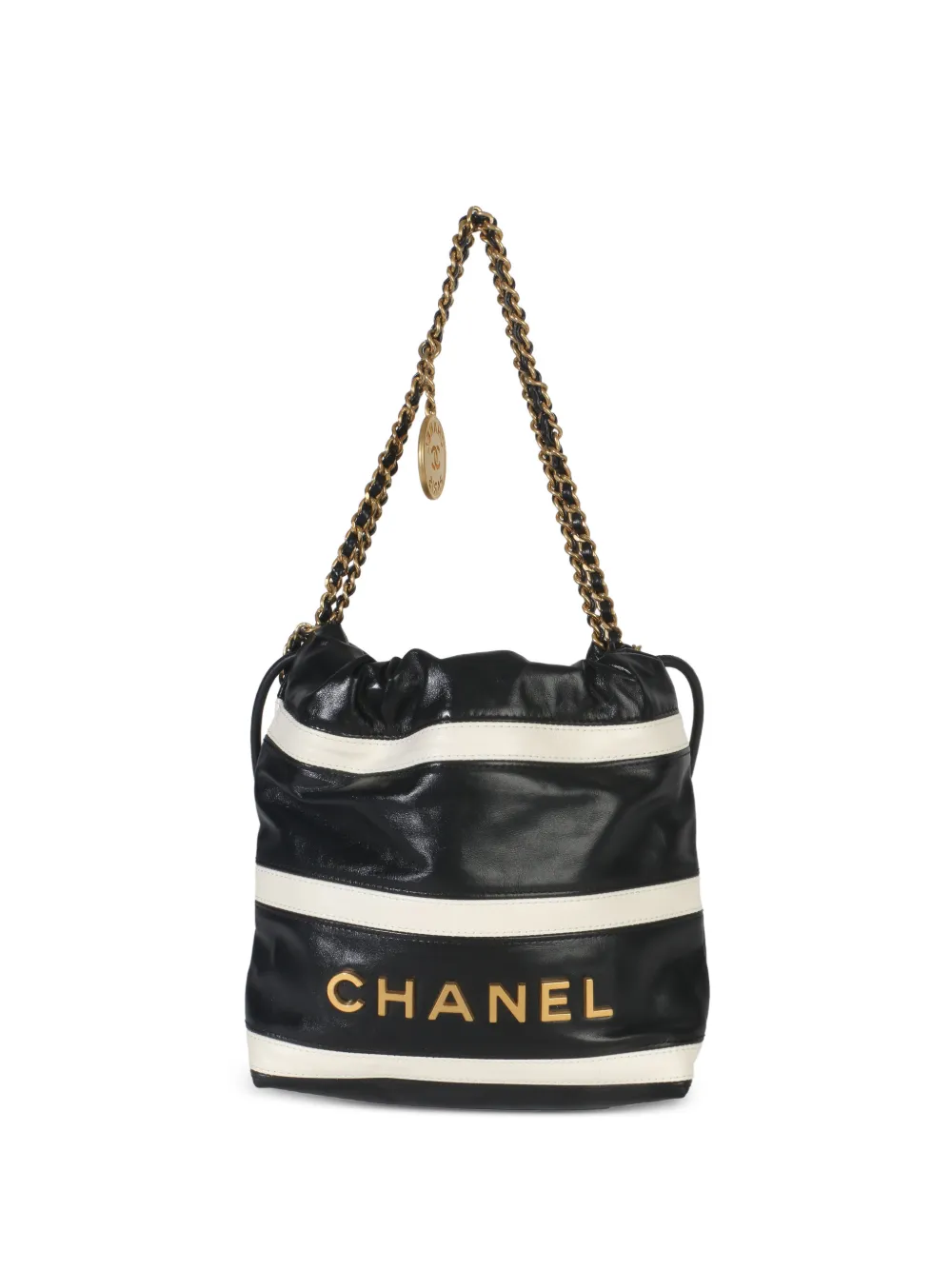 CHANEL Pre-Owned 2021-2025 22 mini Chanel quilted striped bucket bag - Nero