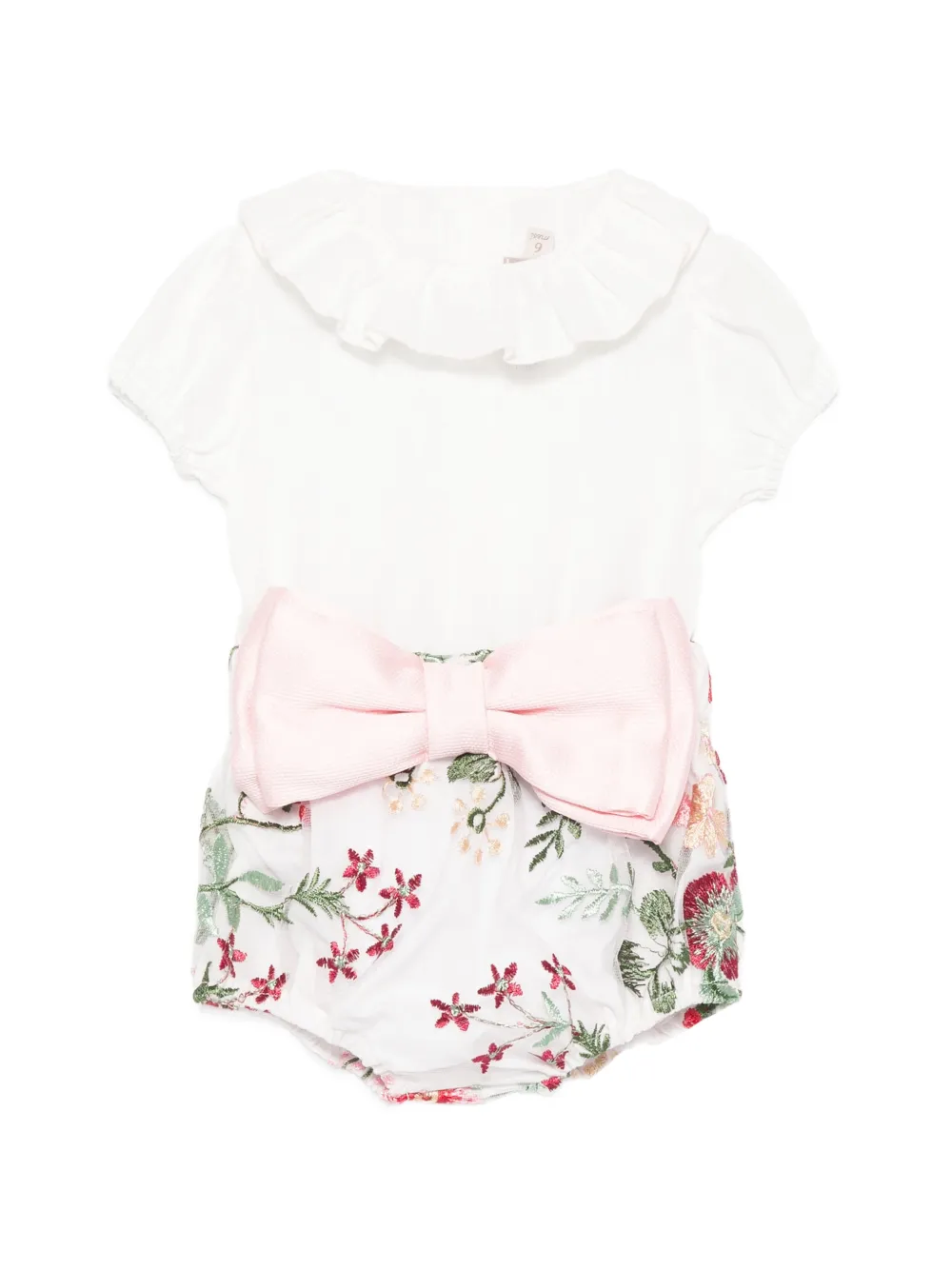 La Stupenderia ruffled floral-print bloomers and top set - Bianco
