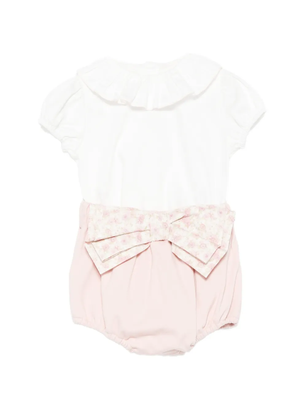La Stupenderia ruffled floral-bow bloomers and top set - Bianco