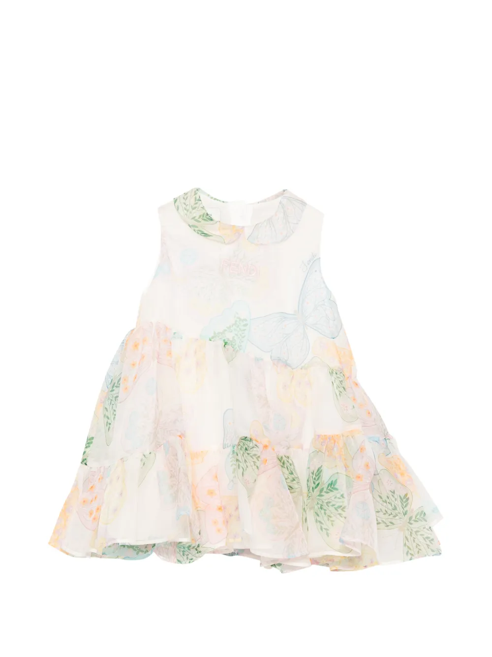 Fendi Kids ruffled butterfly-print dress - Bianco