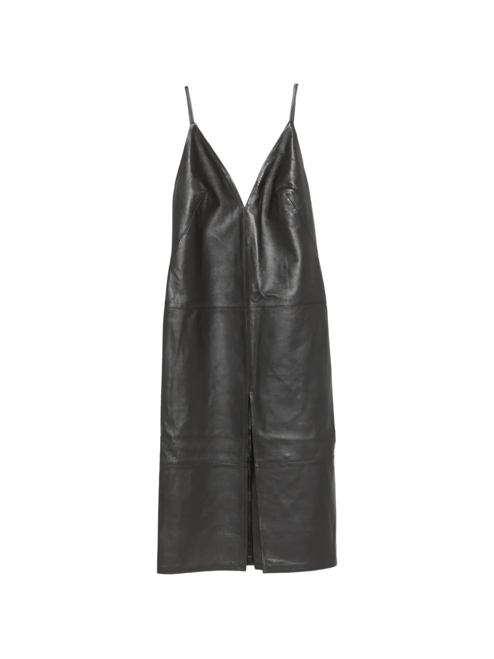 Erika Cavallini Augusta leather V-neck midi dress - Nero