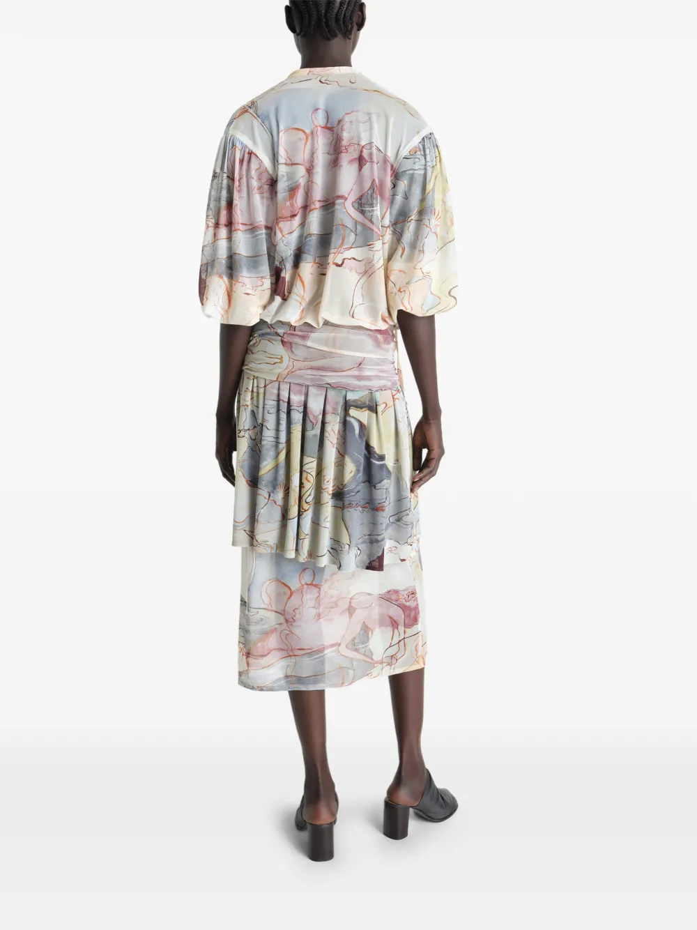 LEMAIRE Gedrapeerde midi-jurk met bloemen-print Beige