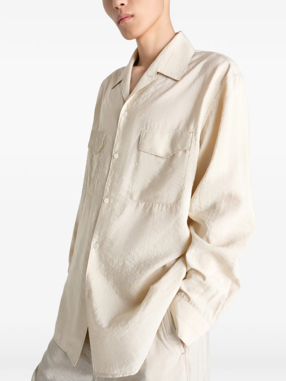 LEMAIRE Convertible Collar Shirt In Dry Silk | Neutrals | FARFETCH PH