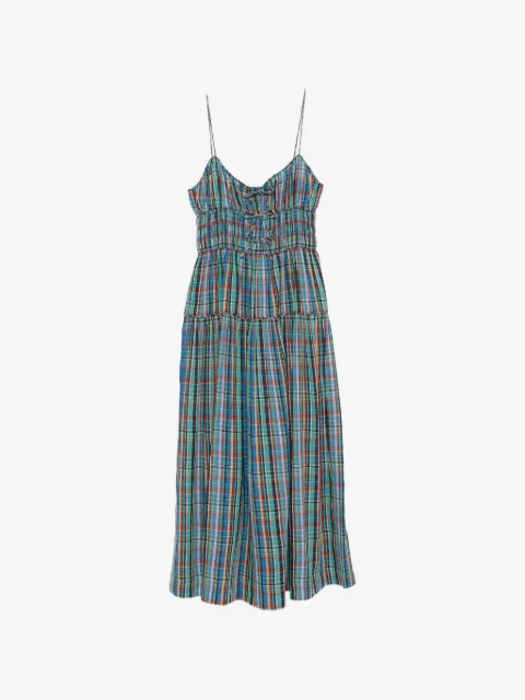 DÔEN Brielle plaid shirred maxi dress