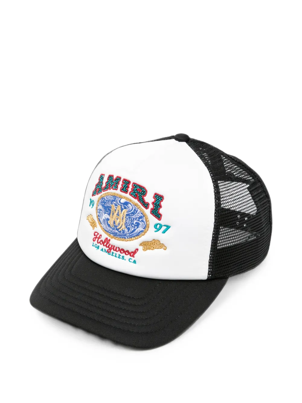 Amiri Wave Embroidered Trucker Cap In White