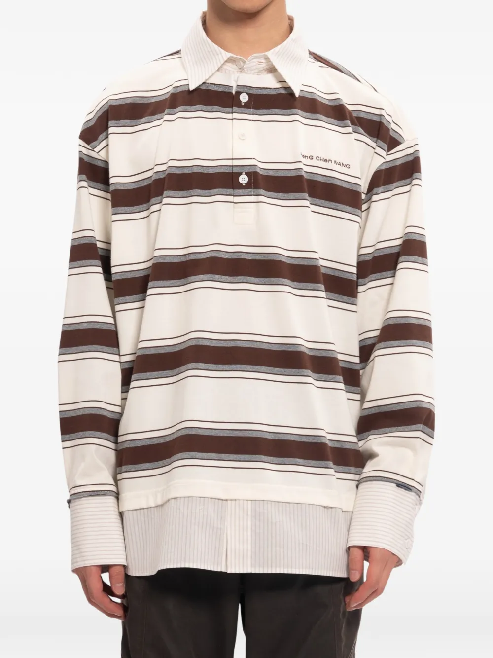 Feng Chen Wang striped layered-detail polo shirt - Nude