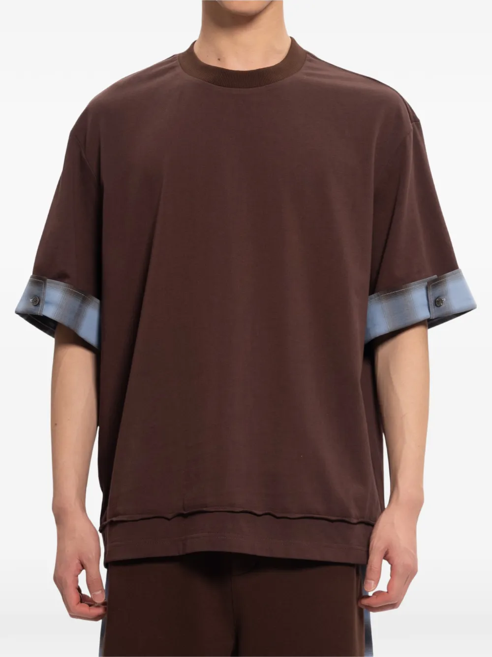 Feng Chen Wang check-cuff layered-hem T-shirt - Marrone