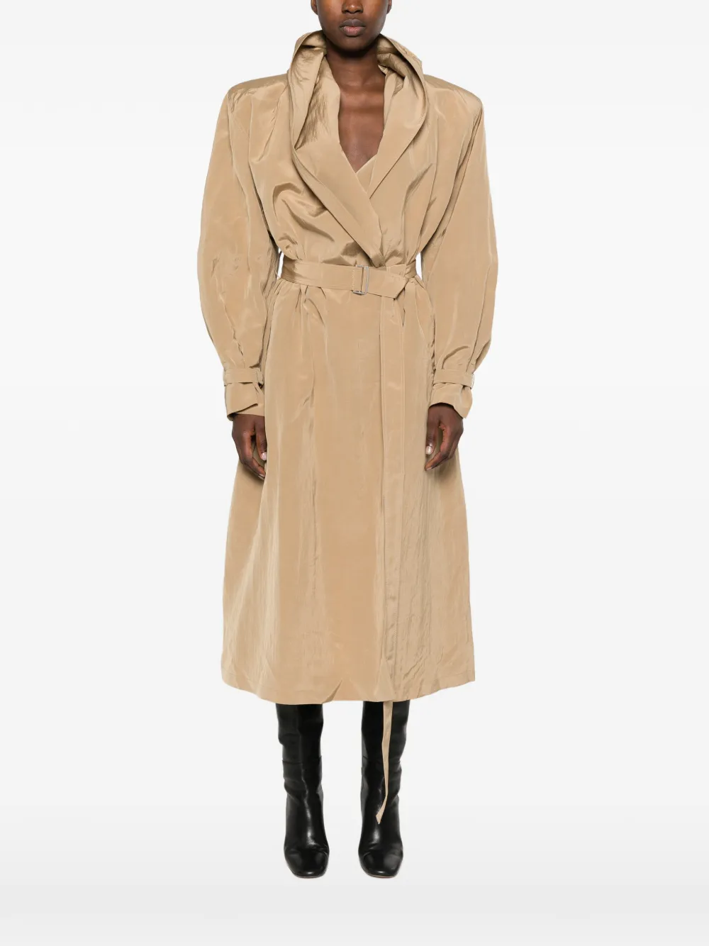 Magda Butrym Viscose en linnen trenchcoat met gedrapeerde kraag Beige