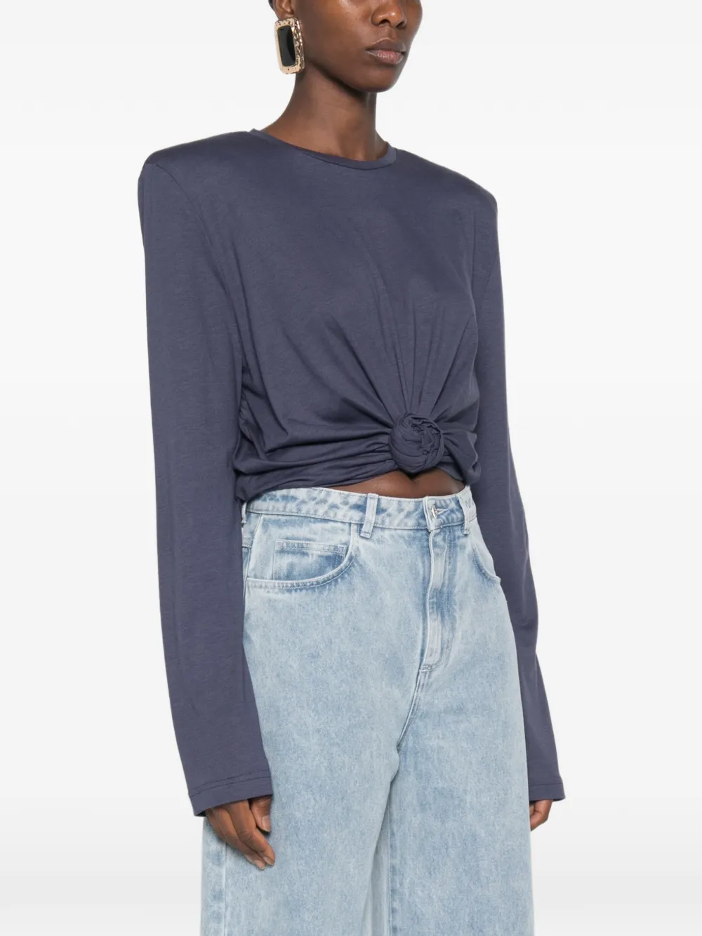 Magda Butrym Jersey blouse met lange mouwen en geknoopt detail Blauw