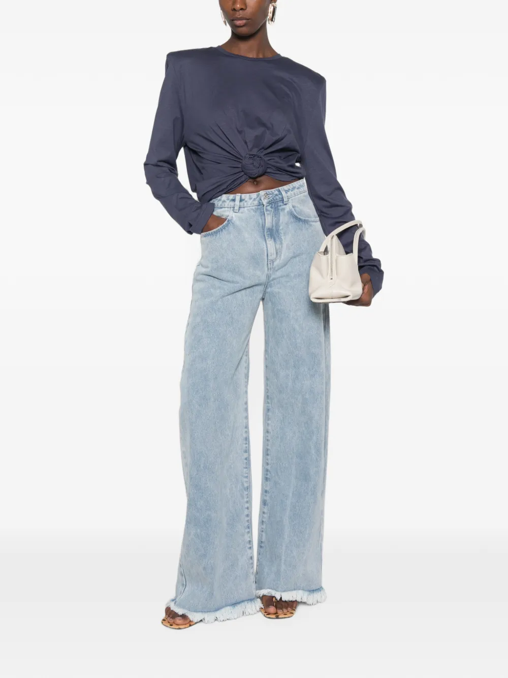 Magda Butrym Jersey blouse met lange mouwen en geknoopt detail Blauw