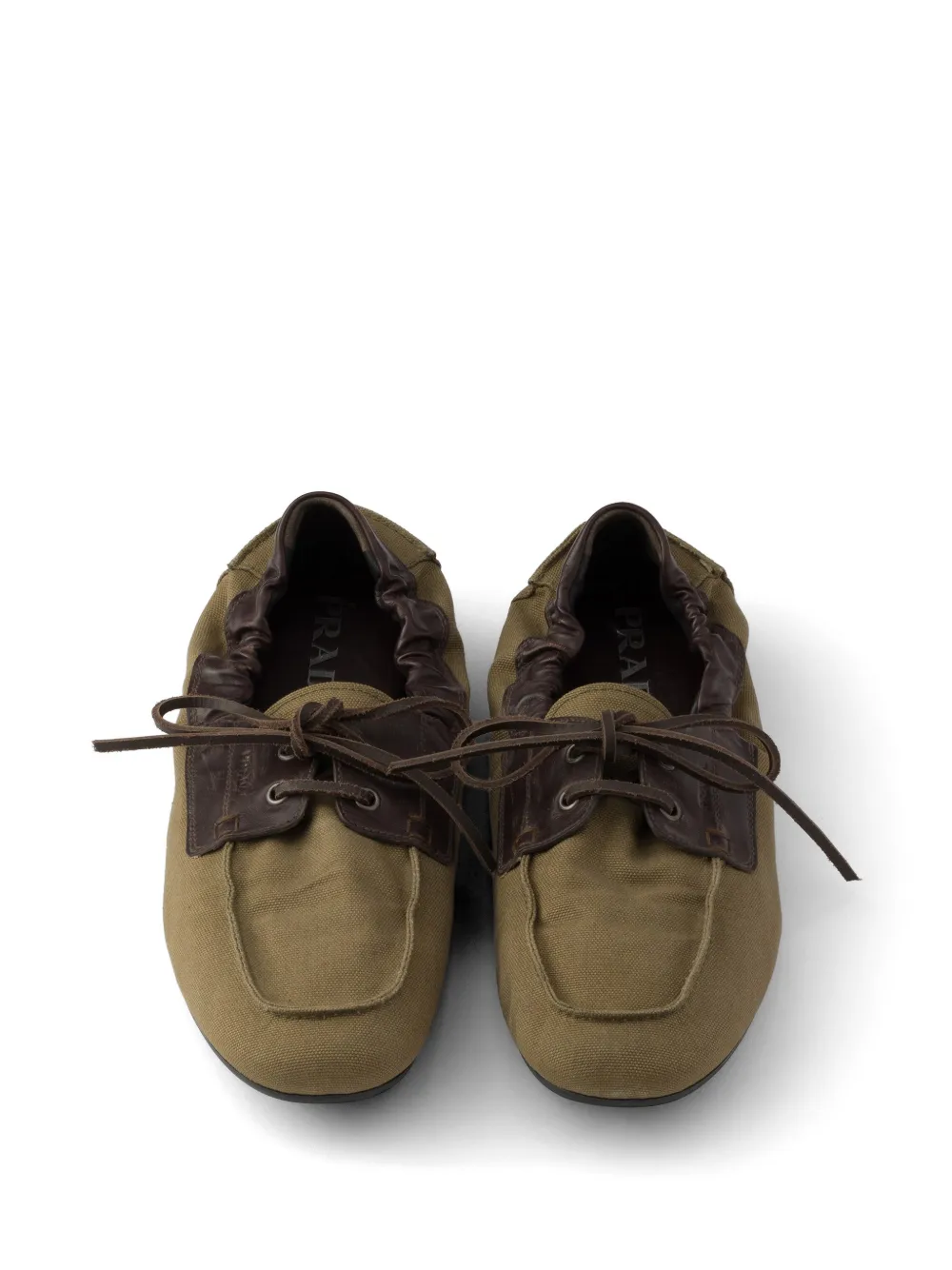 Prada Shuffle verouderde canvas en leren bootschoenen Groen