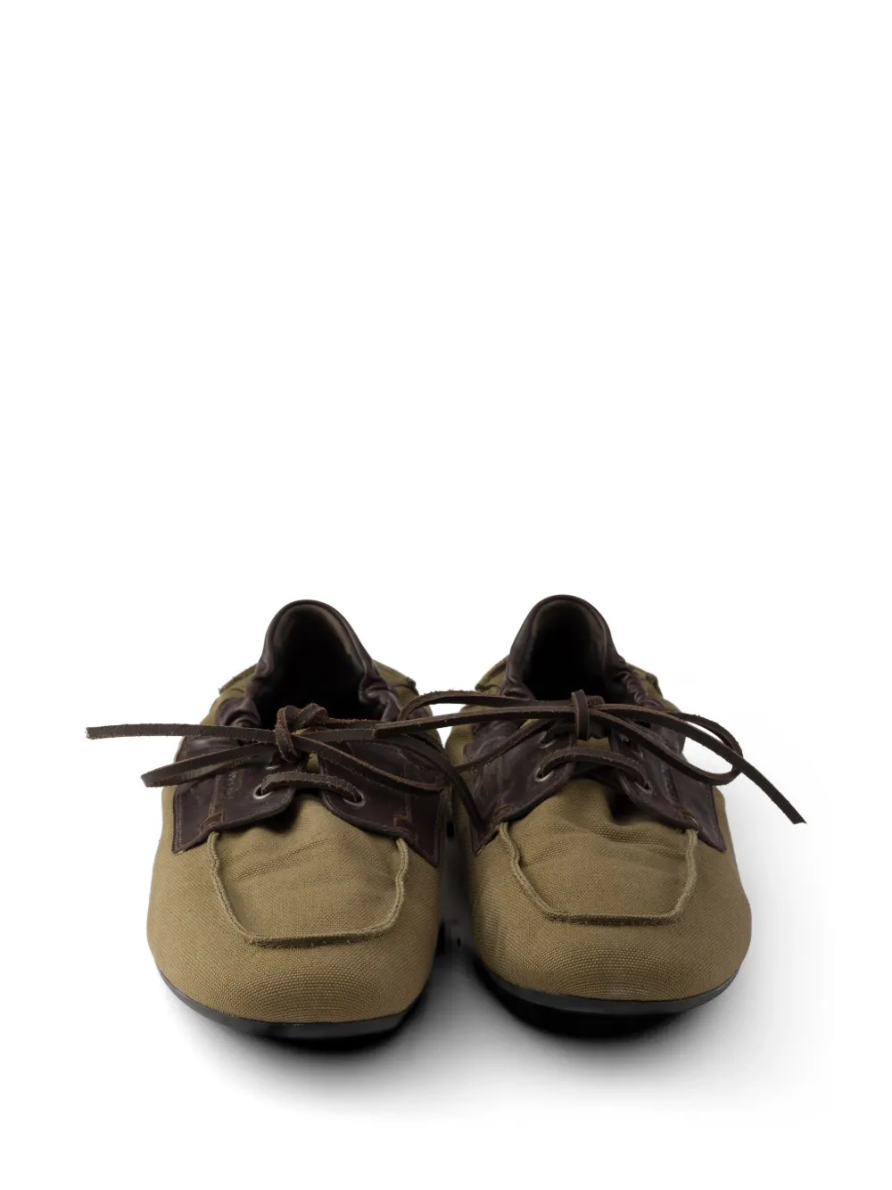 Prada Shuffle verouderde canvas en leren bootschoenen Groen