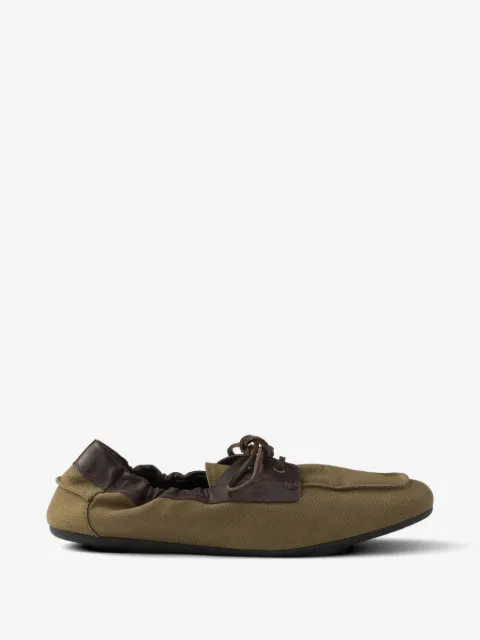 Prada Shuffle aged canvas and leather boat shoes
