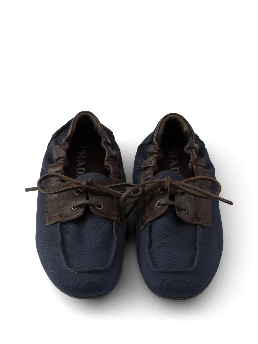 Prada Shuffle verouderde canvas en leren bootschoenen Blauw