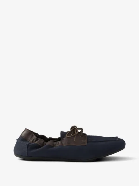Prada shuffle aged canvas and leather boat shoes
